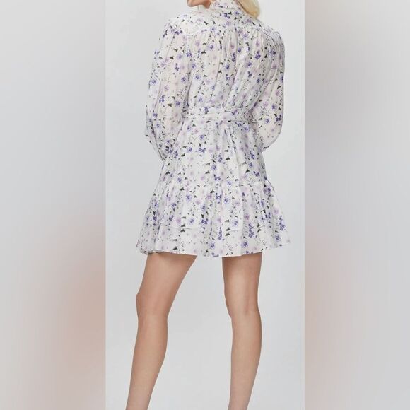 The Kooples Floral Mini Silke Blend Dress in White/Purple Peony NWT Size 3= US 8 - Picture 8 of 16